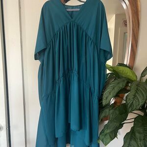 independent bulgarian designer aakasha teal chiffon maxi dress / kaftan / caftan